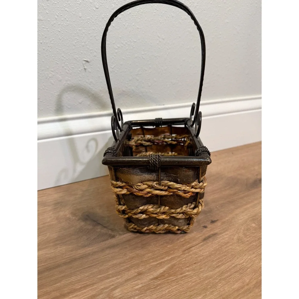Rooster Decorative Basket Small Brown Rustic Farmhouse Country Kitchen Farm